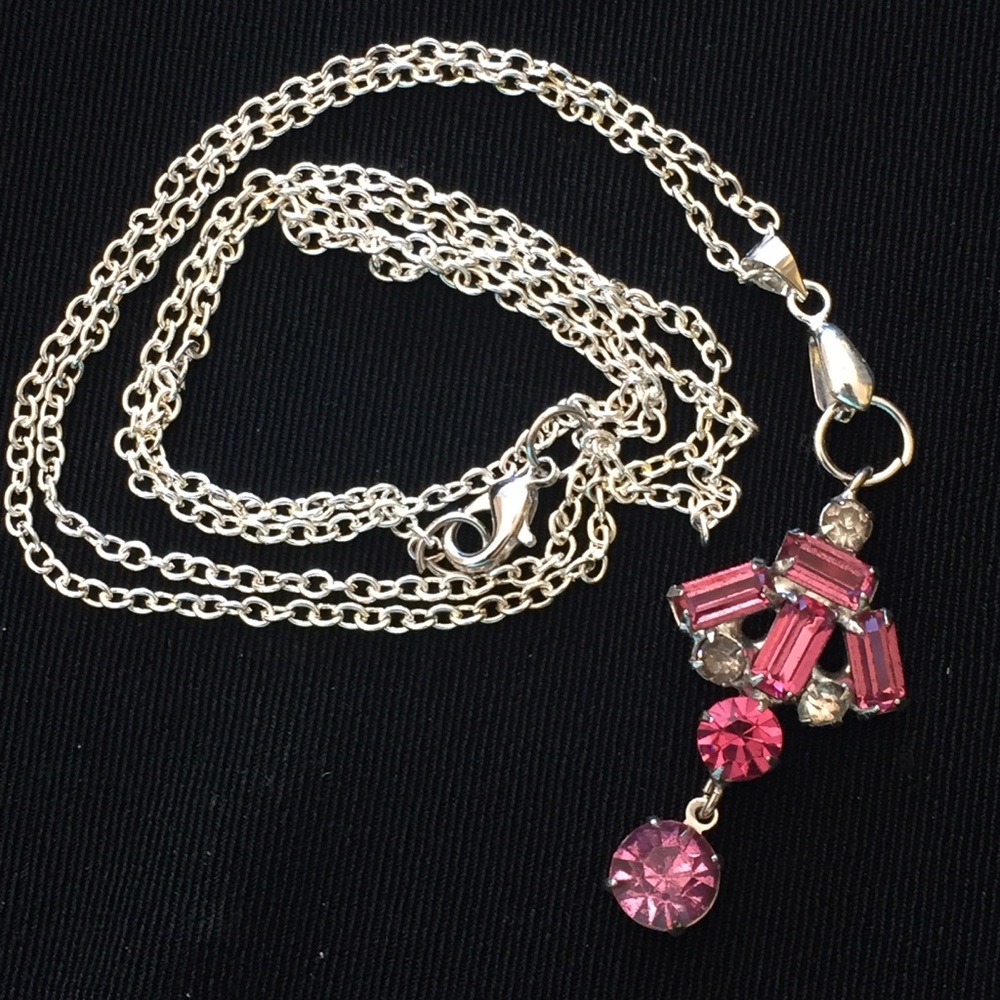 Vintage Pink October Rhinestone Necklace